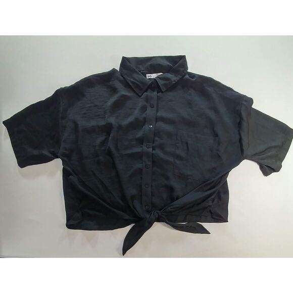 SO Goods for Life Crop Top Silky Blouse Black 2XL NWT - Picture 1 of 8